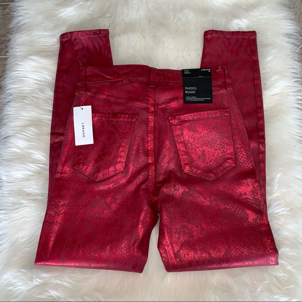 NWT J Brand Alana High-Rise Crop Skinny Python Red Pants | Metallic/Shiny